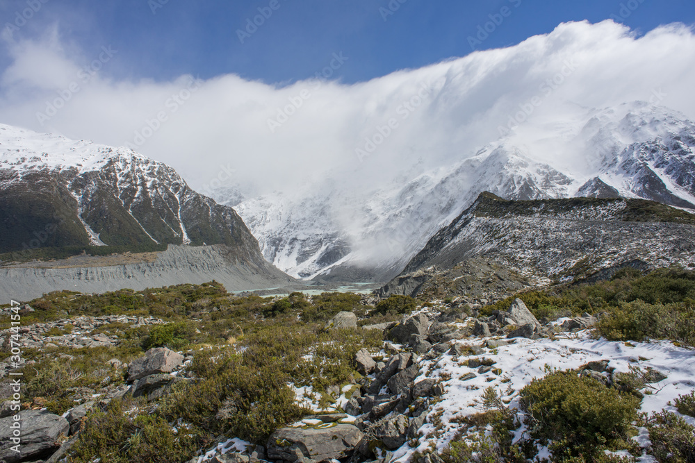 Hooker Valley hiking track in Mount Cook,New Zealand.