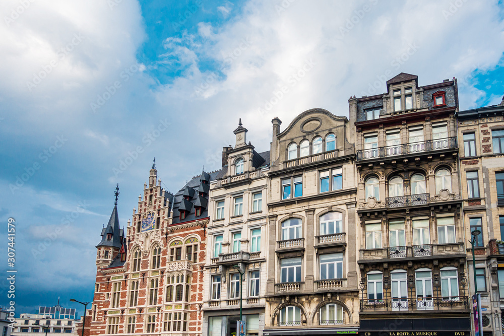 BRUSSELS, BELGIUM - August 27, 2017:Street view of old buildings brussel, Belgium.