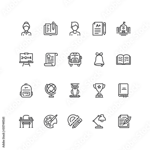 Set of school and education icons in line style.