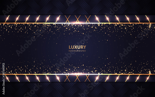 Abstract dark blue overlapping background a combination with light golden decoration. Luxury and modern paper cover background for use frame, cover, banner, corporate, card