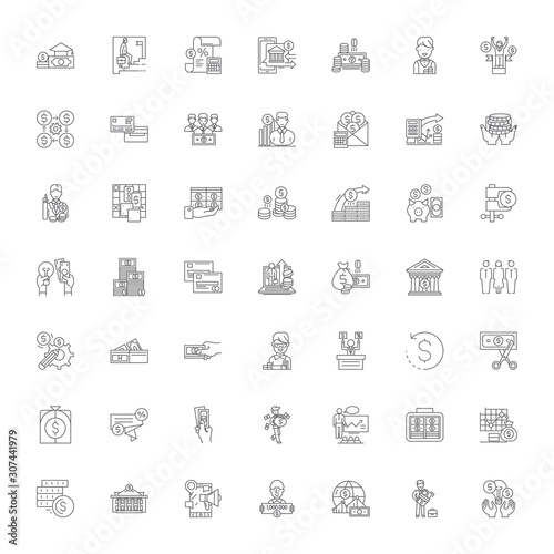Credit score line icons, signs, symbols vector, linear illustration set