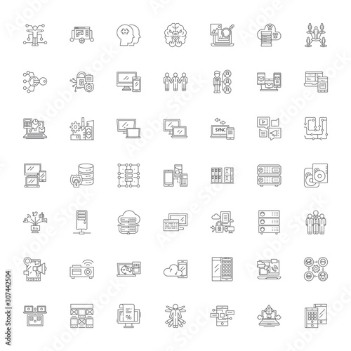 Database server line icons, signs, symbols vector, linear illustration set