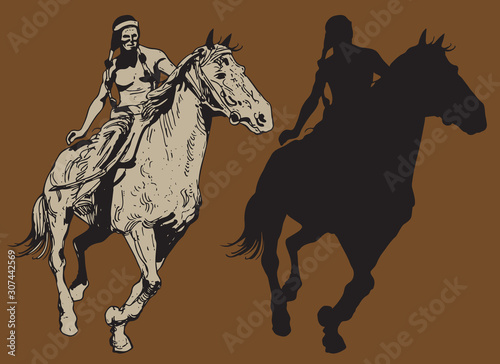 vector image of indian on lomadi in the style of art sketching graphics
