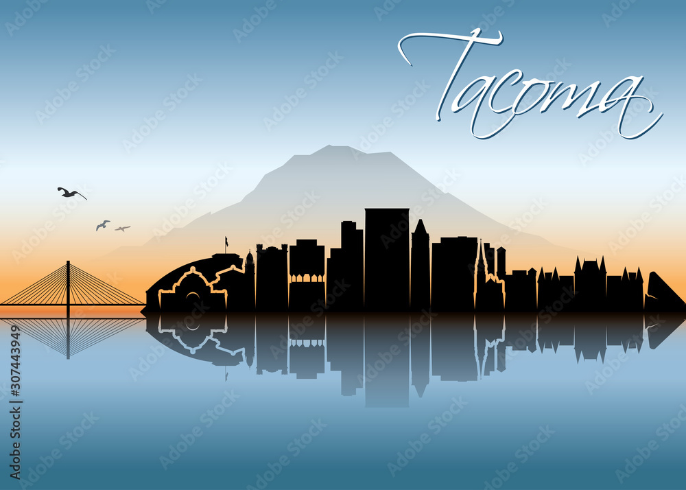 Fototapeta premium Tacoma skyline - Washington, United States of America, USA - vector illustration