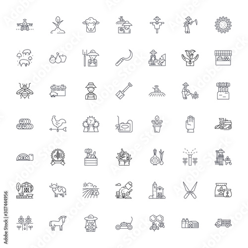 Farming line icons, signs, symbols vector, linear illustration set
