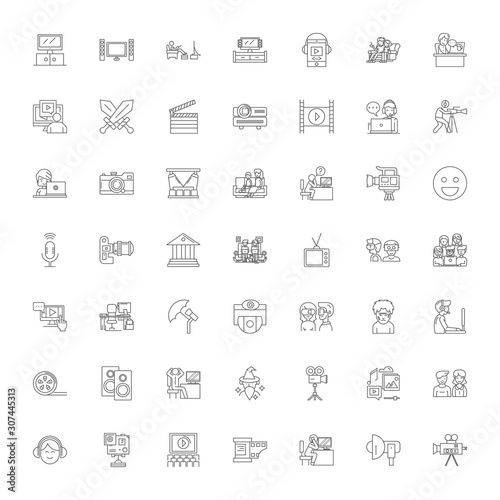 Movie line icons, signs, symbols vector, linear illustration set