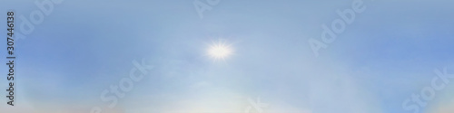 clear blue sky with scorching sun. Seamless hdri panorama 360 degrees angle view with zenith for use in 3d graphics or game development as sky dome or edit drone shot
