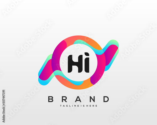 HI initial logo With Colorful Circle template vector.