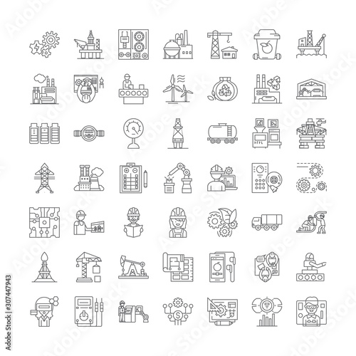 Heavy industry line icons, signs, symbols vector, linear illustration set