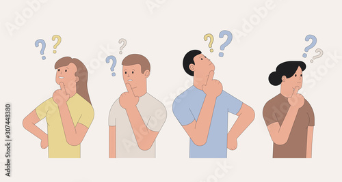 Thinking people Set of characters with question marks