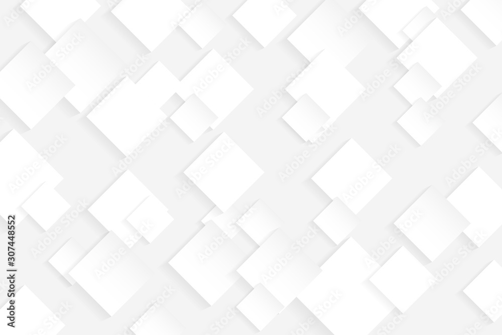 Paper geometrical, white, abstract vector background with 3d rhombuses for presentations, banners. Squama style decoration. Neutral elegant, modern, backdrop, that doesn't catch attention.