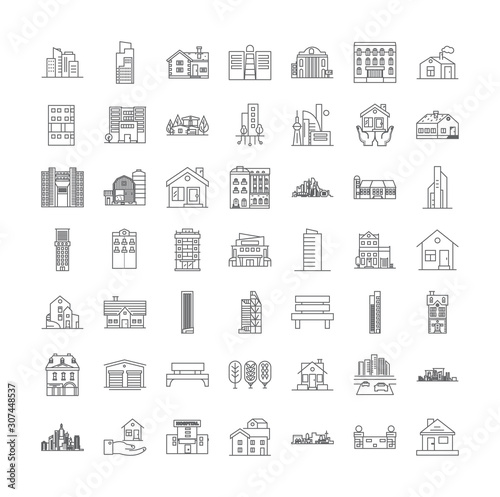 Houses line icons, signs, symbols vector, linear illustration set
