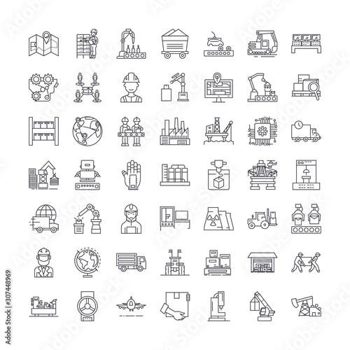 Industry automation line icons, signs, symbols vector, linear illustration set