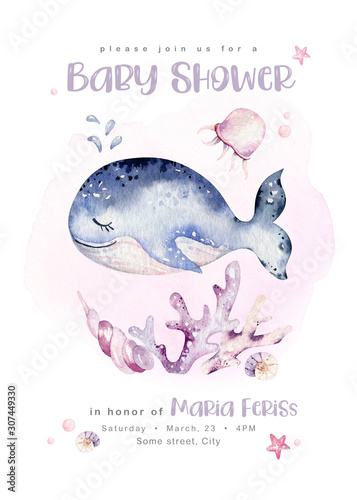 Photography sea animals aquarium baby shower poster