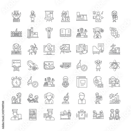 Kids education line icons, signs, symbols vector, linear illustration set