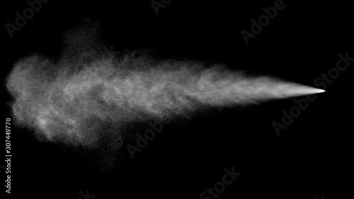VFX plate photo of spray blast on black background, fountain of vaporized foam particles