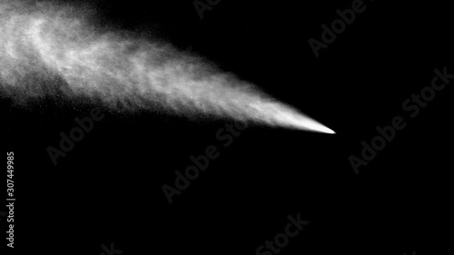 VFX plate photo of spray blast on black background, fountain of vaporized foam particles