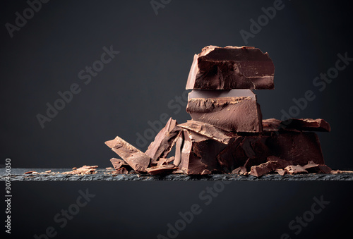 Black chocolate on a dark background. photo