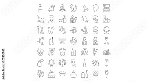 Makeup products line icons, signs, symbols vector, linear illustration set