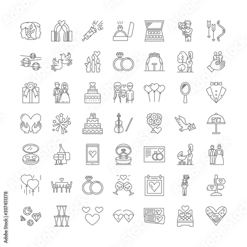 Marriage line icons, signs, symbols vector, linear illustration set