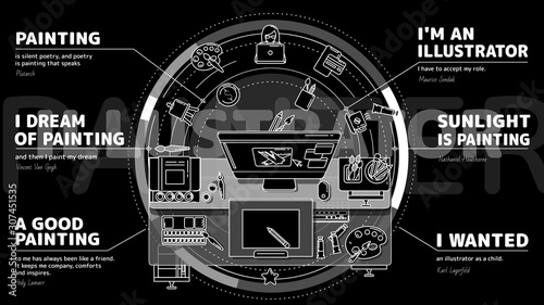 Advertising illustration for illustrators with text blocks on this topic.