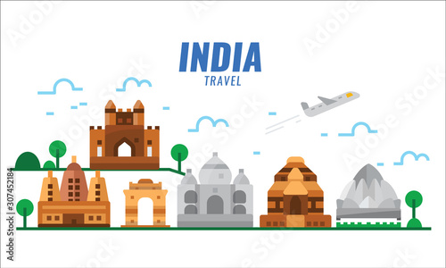 India travel scene. flat poster and banner design elements. vector illustration