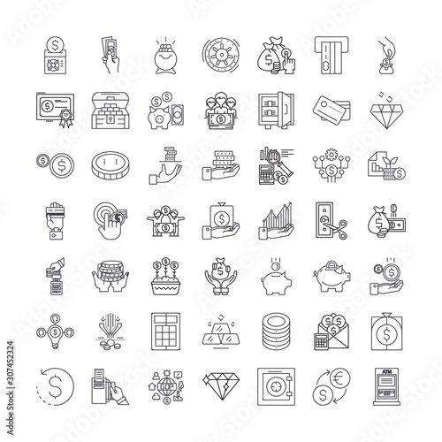 Spending money line icons, signs, symbols vector, linear illustration set