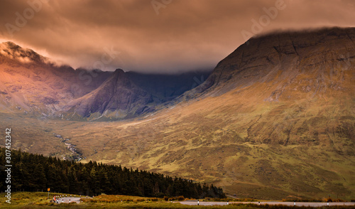 Glen brittle landscape at the Fairy Pools, Isle of Skye, Scotland in the Scottish Highlands. 