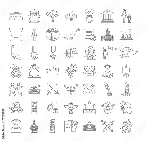 Museum tour line icons, signs, symbols vector, linear illustration set