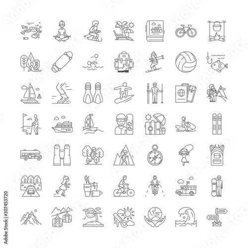 Outdoor leisure line icons, signs, symbols vector, linear illustration set
