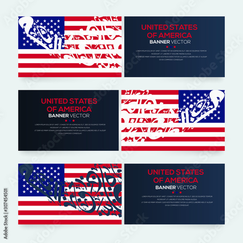 Banner Flag of united states of america ,Contain Random Arabic calligraphy Letters Without specific meaning in English ,Vector illustration