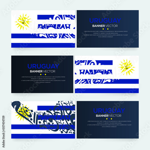 Banner Flag of Uruguay ,Contain Random Arabic calligraphy Letters Without specific meaning in English ,Vector illustration
