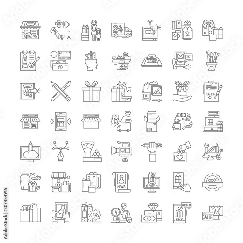 Production factory line icons, signs, symbols vector, linear illustration set