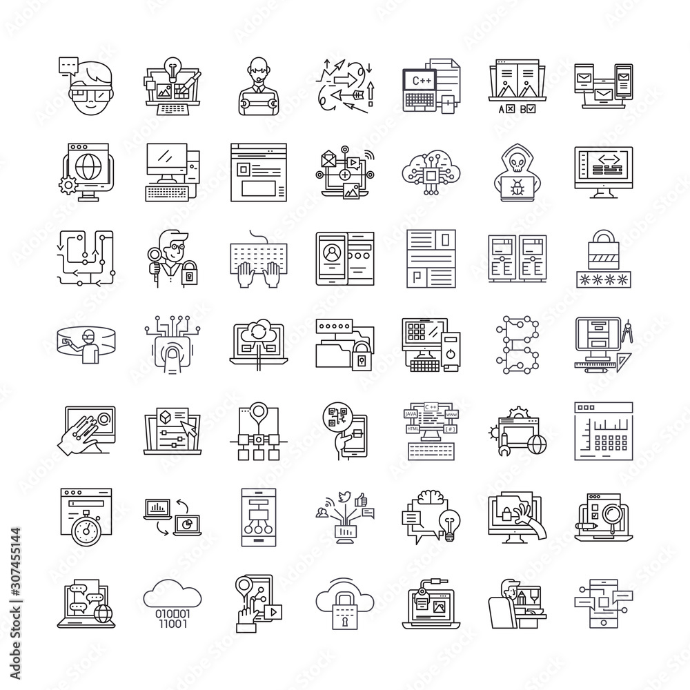 Programming, coding line icons, signs, symbols vector, linear ...
