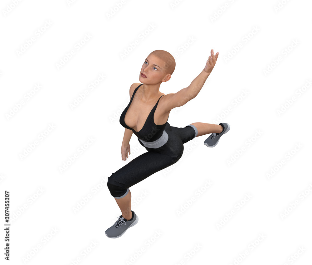 Woman in Yoga Pose on isolated White, 3D Rendering