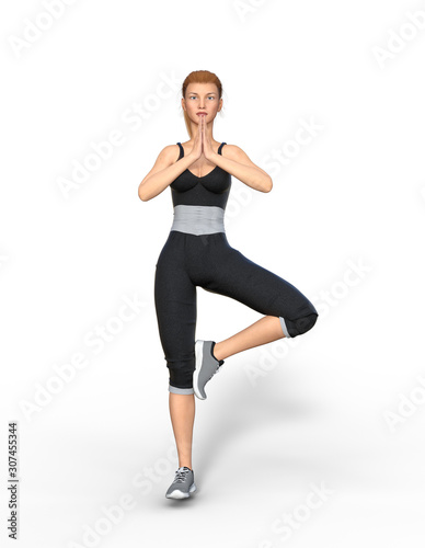 Woman in Yoga Pose on isolated White, 3D Rendering © Lasha Kilasonia