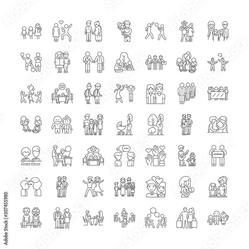 Association line icons, signs, symbols vector, linear illustration set