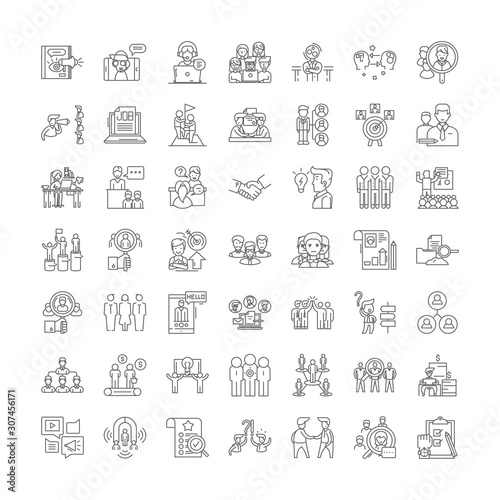 Recruitment agency line icons, signs, symbols vector, linear illustration set