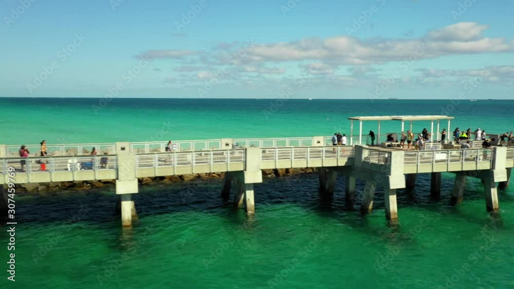 Miami Beach fishing pier shot with aerial drone 4k Miami Beach fishing pier shot with aerial drone 4k