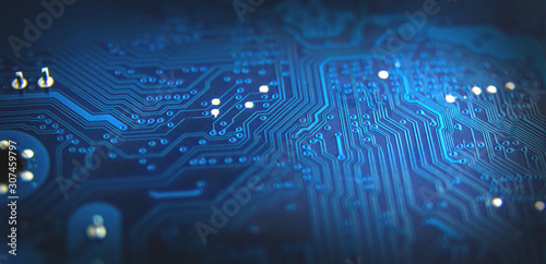 Modern printed circuit board, electronic circuit board, textolite. Background banner.