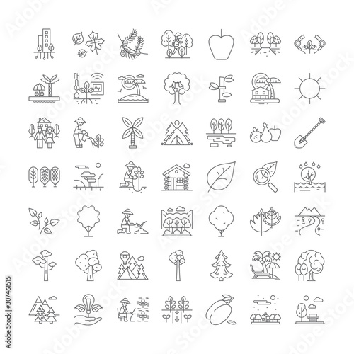 Plants and trees line icons, signs, symbols vector, linear illustration set