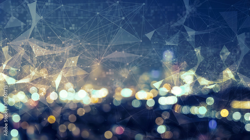 Foto Connectivity concept with blurred city lights at night