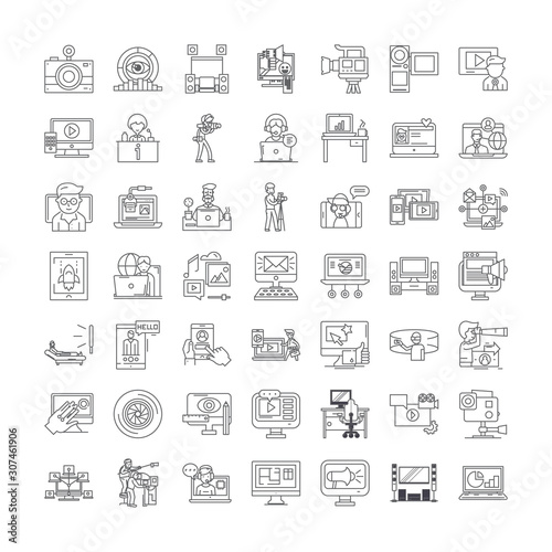 Video line icons, signs, symbols vector, linear illustration set