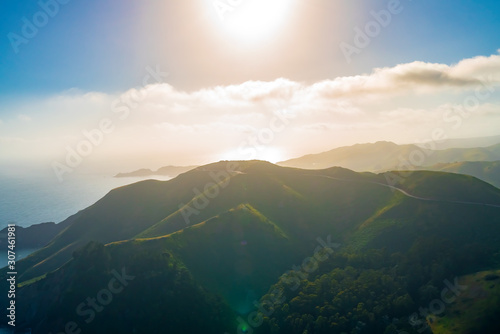 Aerial view of Marin Headlands and Golden Gate bay at sunset © Tierney