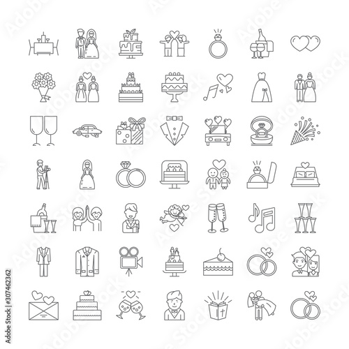 Wedding line icons, signs, symbols vector, linear illustration set