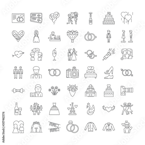 Wedding ceremony line icons, signs, symbols vector, linear illustration set