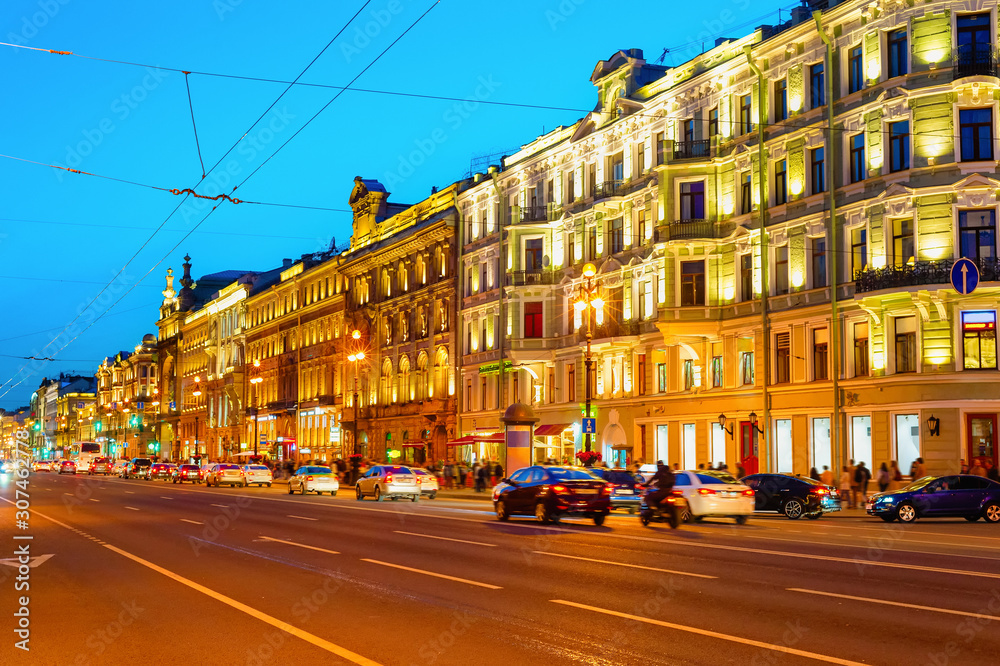 Nevsky night cityscape, Saint Petersburg