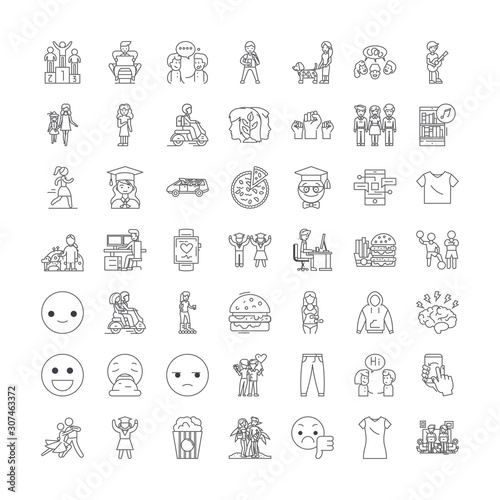 Youth people line icons, signs, symbols vector, linear illustration set