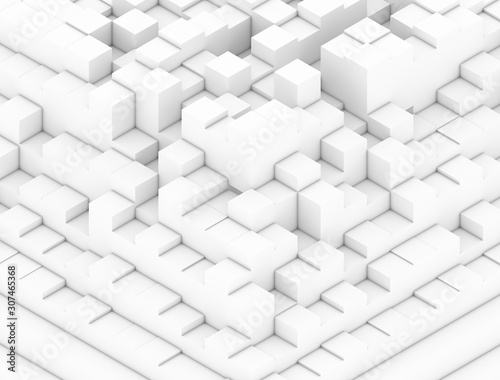 background of square and rectangular geometric shapes in perspective or white 3d. Abstract White Cubes wall background. 3d rendering illustration