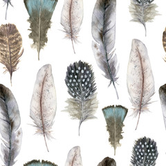 Papier peint photo Plumes aquarelles patrons Plumes pascales bleues à pois  © yuliya_derbisheva